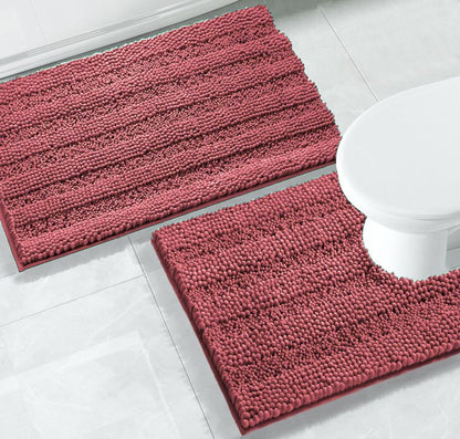 2PC Rose Soft Cozy Plush Chenille Bath Mat Set