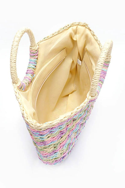 Faux Straw Round Handle Basket Tote