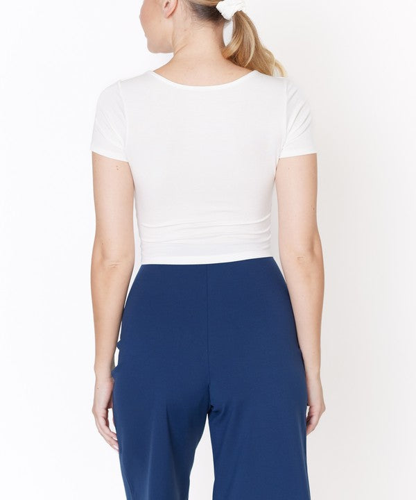 BAMBOO DOUBLE FRONT V NECK CROP