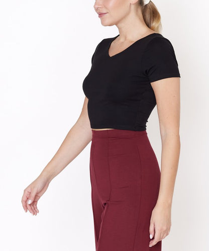 BAMBOO DOUBLE FRONT V NECK CROP