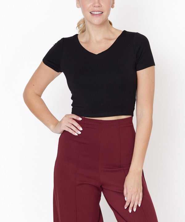 BAMBOO DOUBLE FRONT V NECK CROP