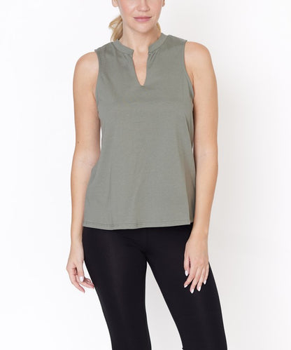 V -Cut Edge Sleeveless Cotton Jersey Top