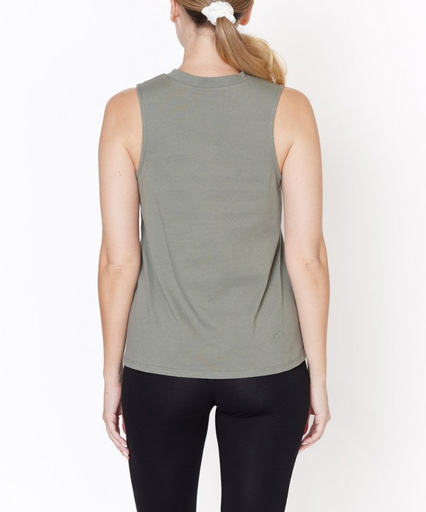 V -Cut Edge Sleeveless Cotton Jersey Top