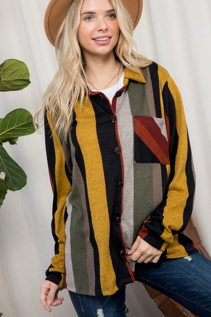 COZY STRIPE BUTTON DOWN SHACKET