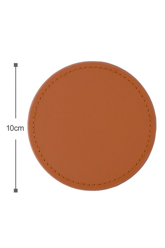 6 Round PU Leather Coasters Set