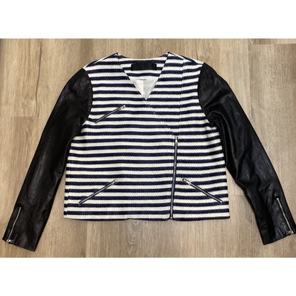 Jenni Kayne Beach Vibes Navy Striped Lamb Leather Moto Jacket - Size L