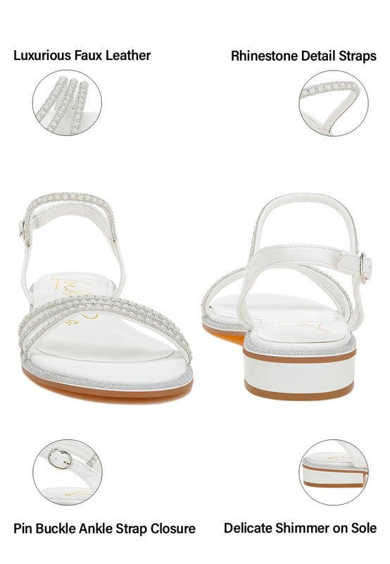 Nobbity Rhinestone Pearl Detail Flat Sandals