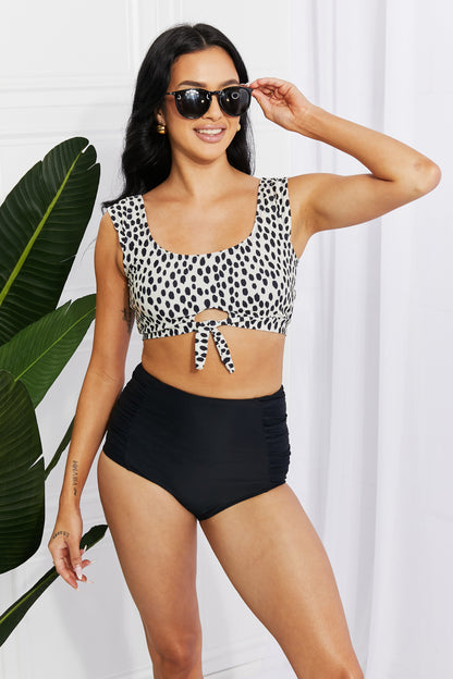 Crop Swim Top and Ruched Bottoms Set in Black