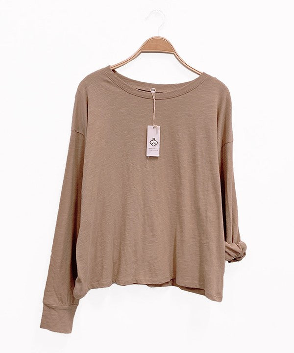 PRE WASHED COTTON OVERSIZED LONG SLEEVE T