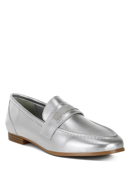 Eden Ode Rhinestone Strap Metallic Loafers