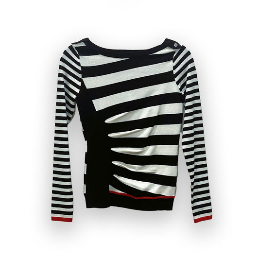 NWT Karen Millen Black and White Optical Illusion Striped Sweater - Size 2