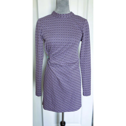 NWT ZARA Purple Lilac Cut-Out Long Sleeve High Neckline Mini Jacquard Dress - M