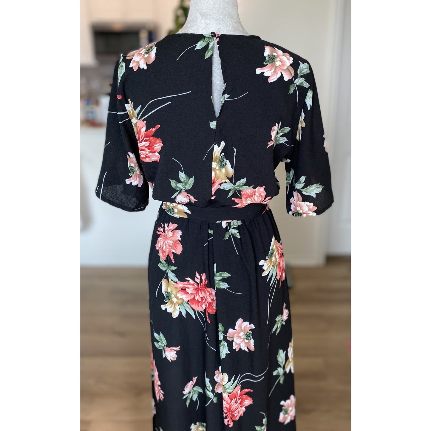 Escalier Black Floral Maxi Faux Wrap Dress - Size XL