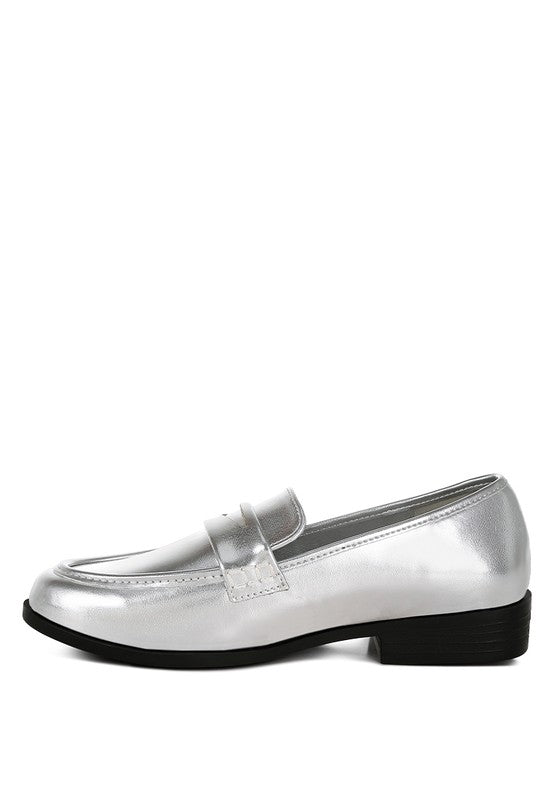 Rugle Metallic Faux Leather Flat Loafers