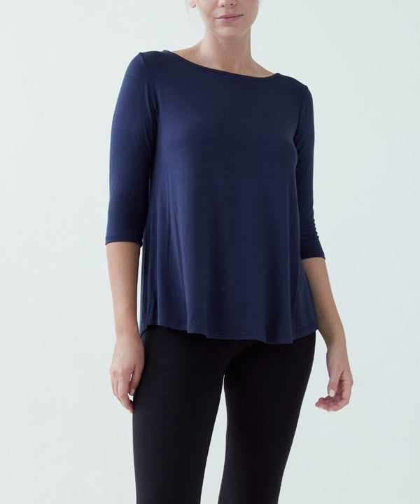 BAMBOO BOATNECK ELBOW SLEEVE TOP