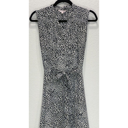 Nanette Lepore Black/White Sleeveless Leopard Print Midi Shirt Dress  - Size 8