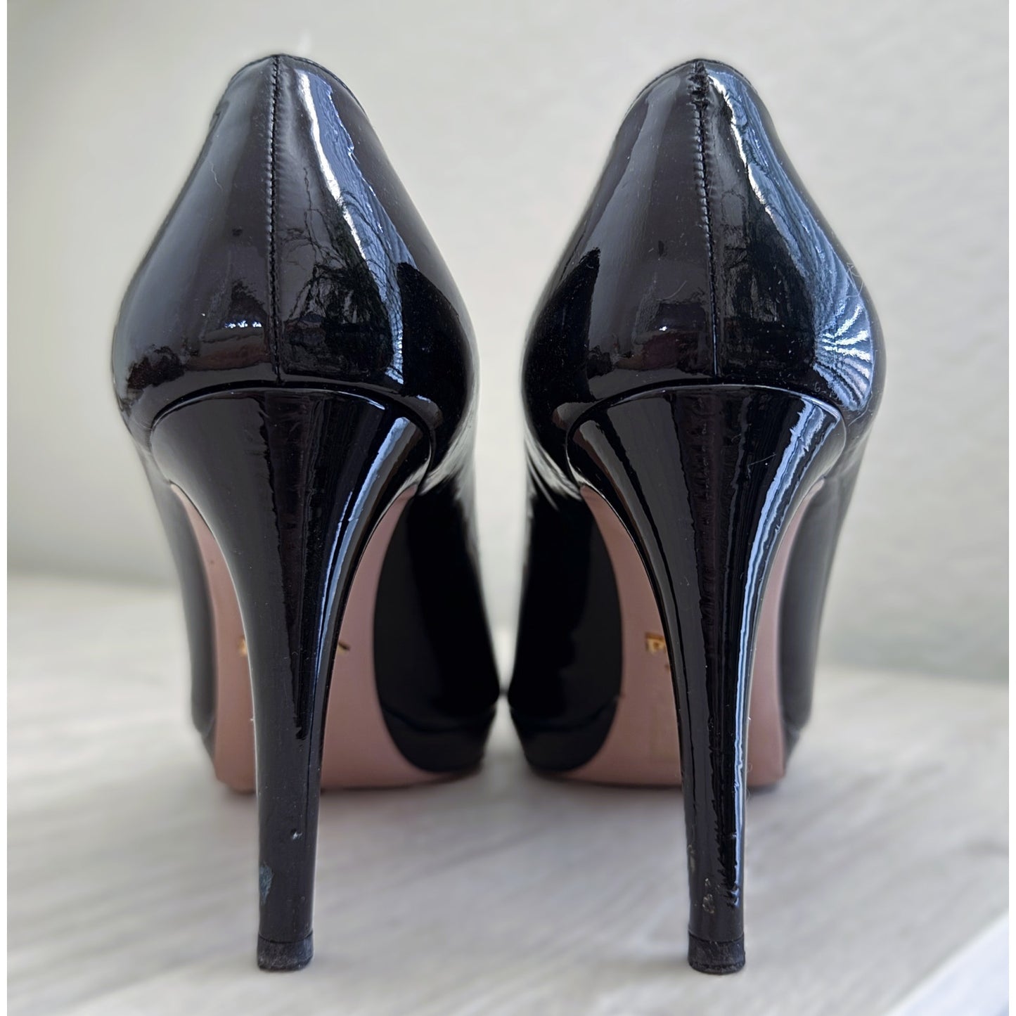 Prada Patent Leather Peep-Toe Pumps - Size 36.5 EU