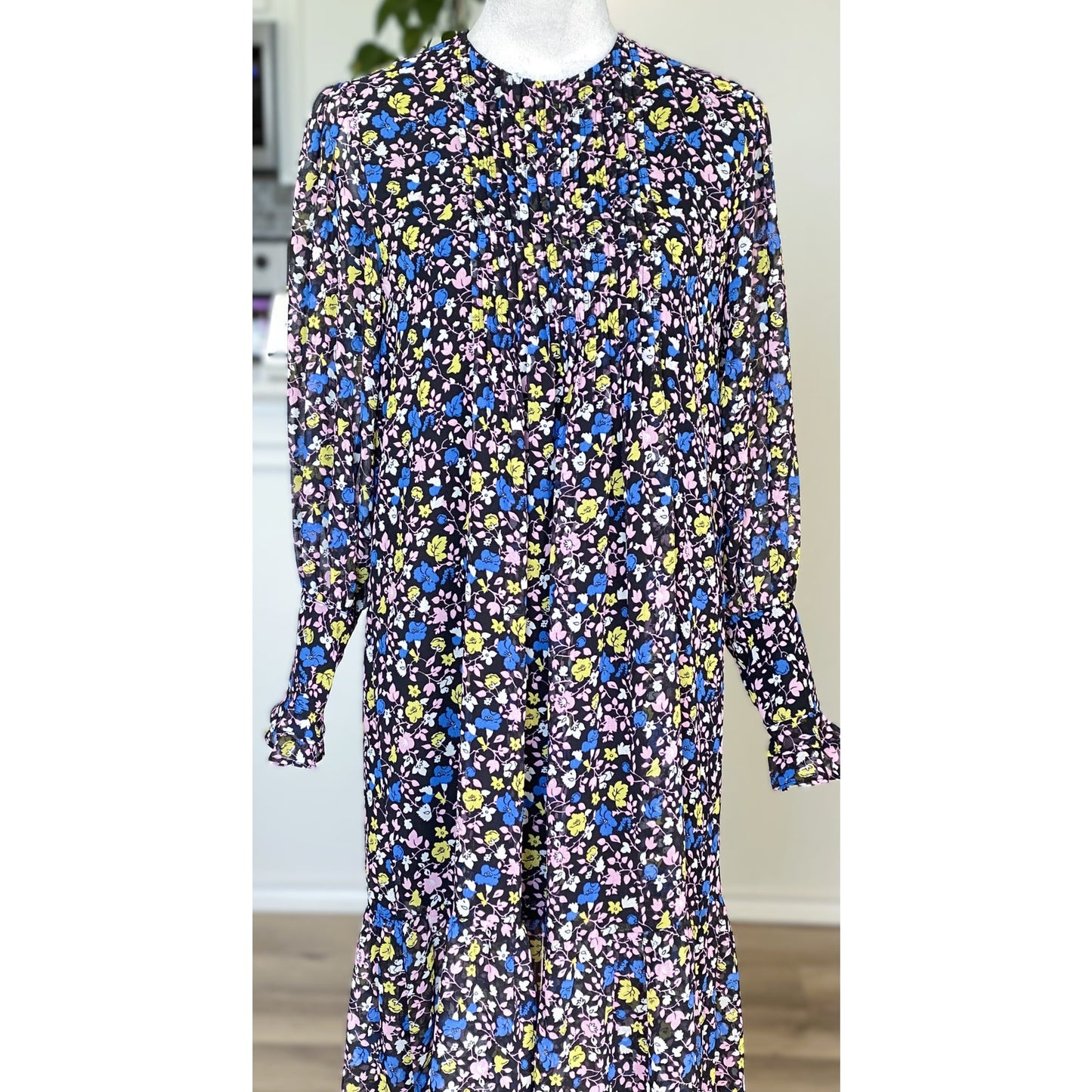 Topshop Floral Print Long Sleeve Midi Dress - Size 4