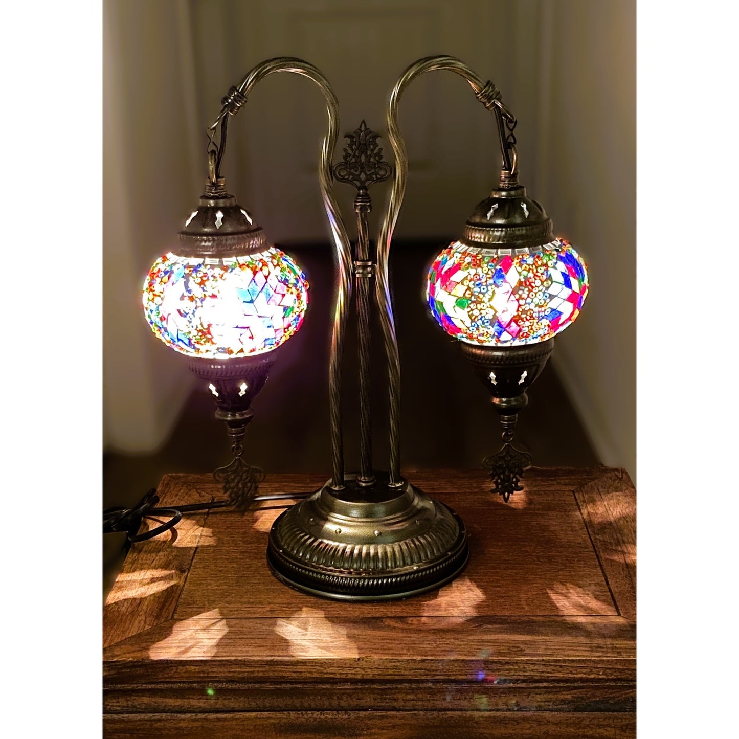 Turkish Double Light Swan Neck Mosaic Lamp Set