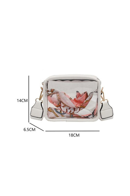 Women Clear PVC Leather Strap Crossbody Bag