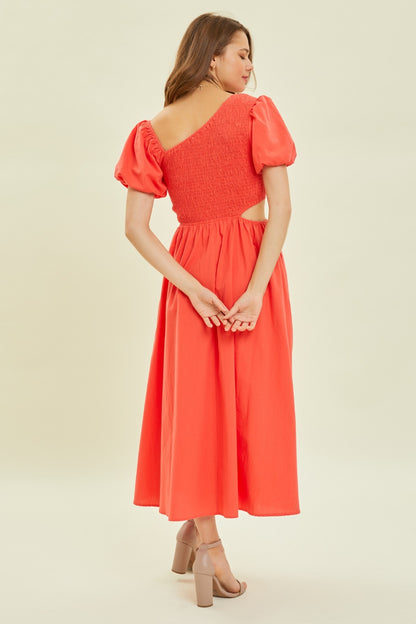 HEYSON Smocked Cutout Midi Dress