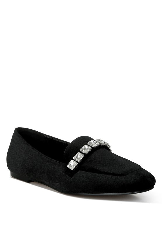 Kyari Velvet Diamante Strap Loafers