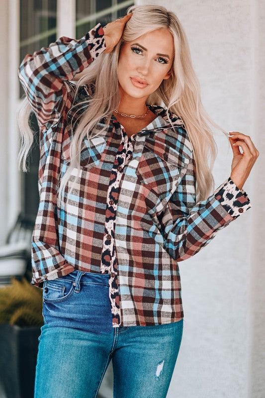 Multicolor Plaid Print Trim Shirt Jacket