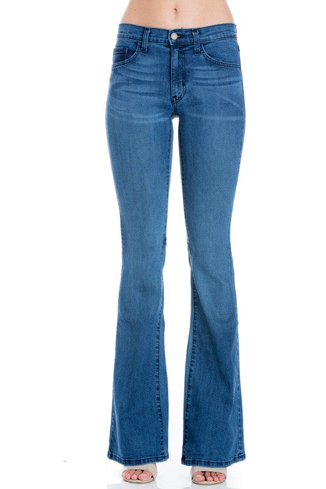 mid rise flare bell bottom denim jeans pants