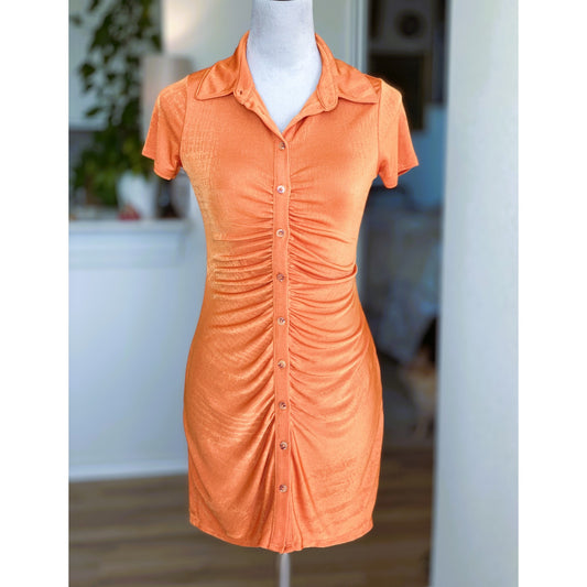 Wild Fable Orange Short Sleeve Ruched Button Up Front Bodycon Dress - XS