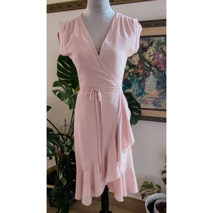 Yumi Kim Pink Midi Cap Sleeve V-Neck Wrap Dress - Size S