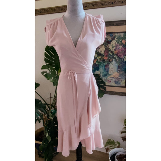 Yumi Kim Pink Midi Cap Sleeve V-Neck Wrap Dress - Size S