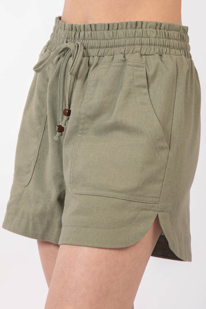 VERY J Drawstring Elastic Waist Linen Shorts