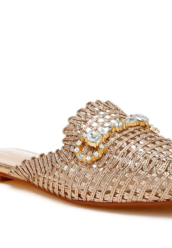 Roboma Metallic Woven Diamante Mules