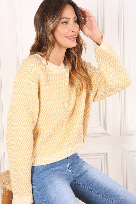 Herringbone Pattern Crew Neck Sweater