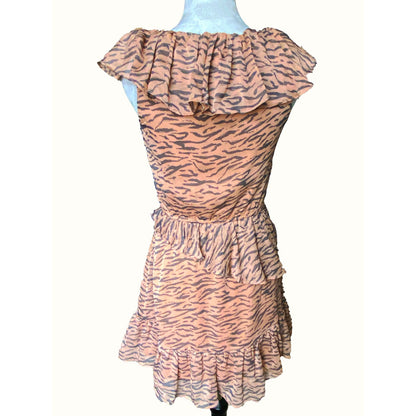 NWT WALTER BAKER Wrap-Effect Ruffled Tiger-Print Crepon Mini Dress - XS