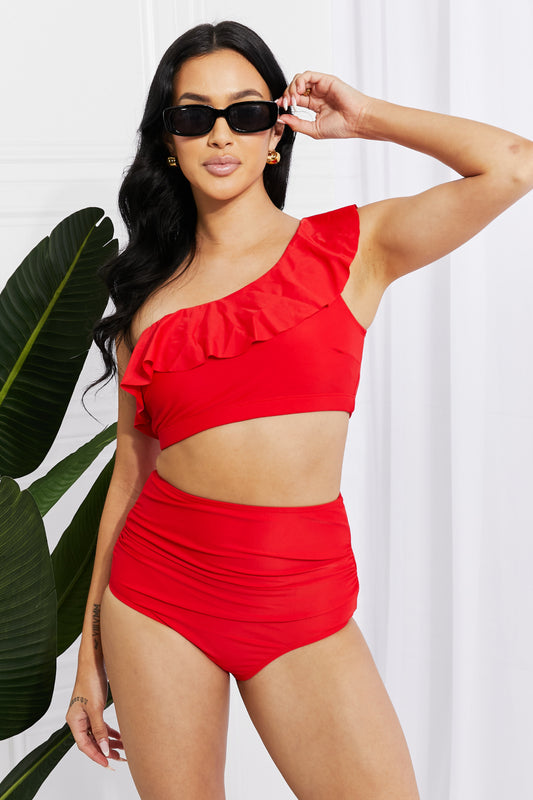 Ruffle One-Shoulder Bikini in Red