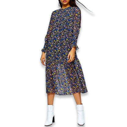 Topshop Floral Print Long Sleeve Midi Dress - Size 4