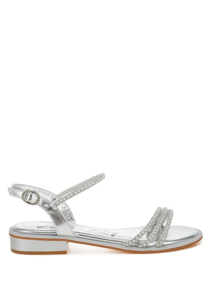 Nobbity Rhinestone Pearl Detail Flat Sandals