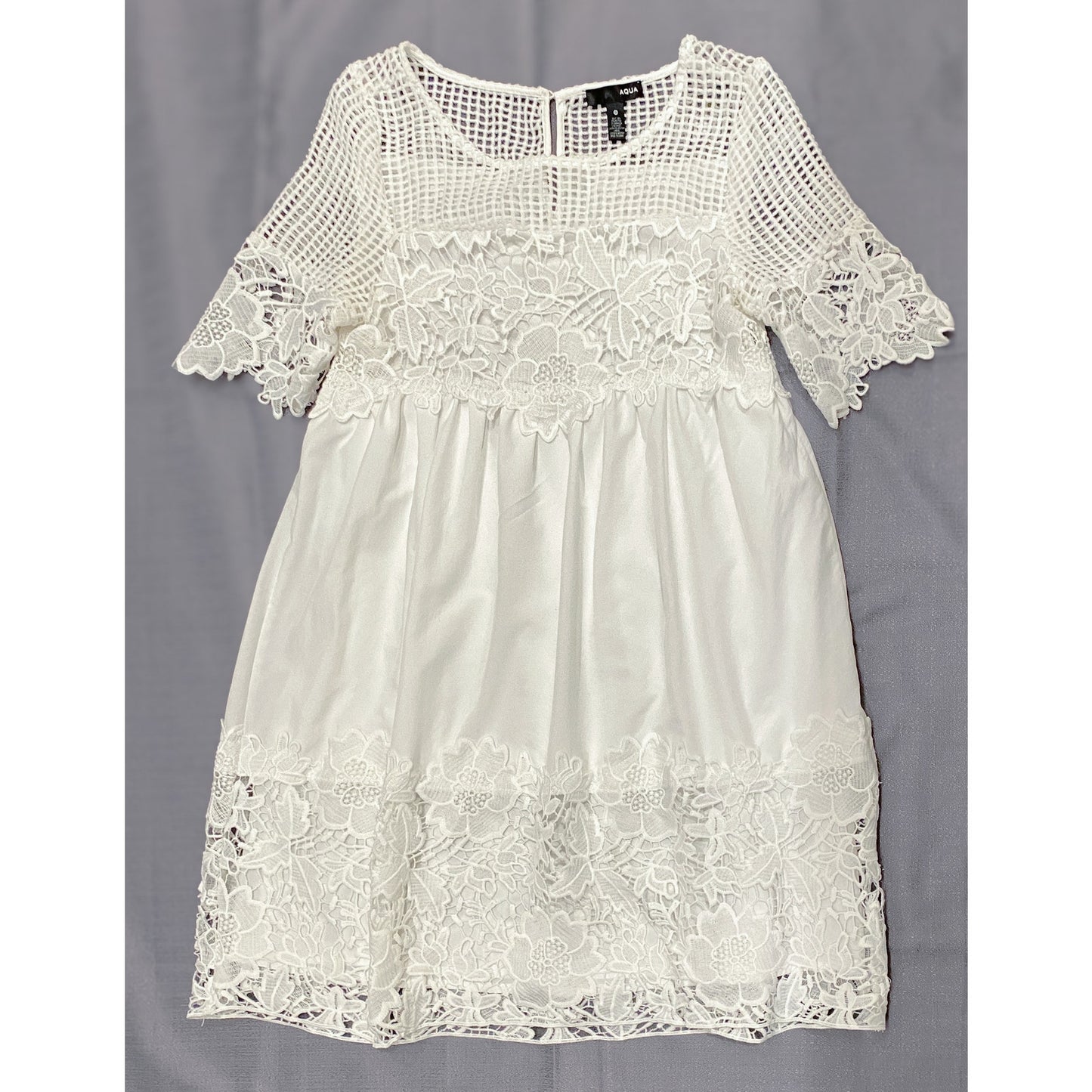 Aqua White Half Sleeve Lace and Mesh Overlay Tunic Dress - Size Small