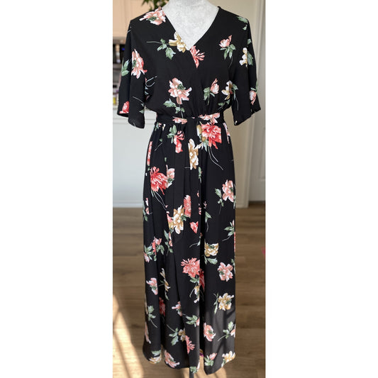 Escalier Black Floral Maxi Faux Wrap Dress - Size XL