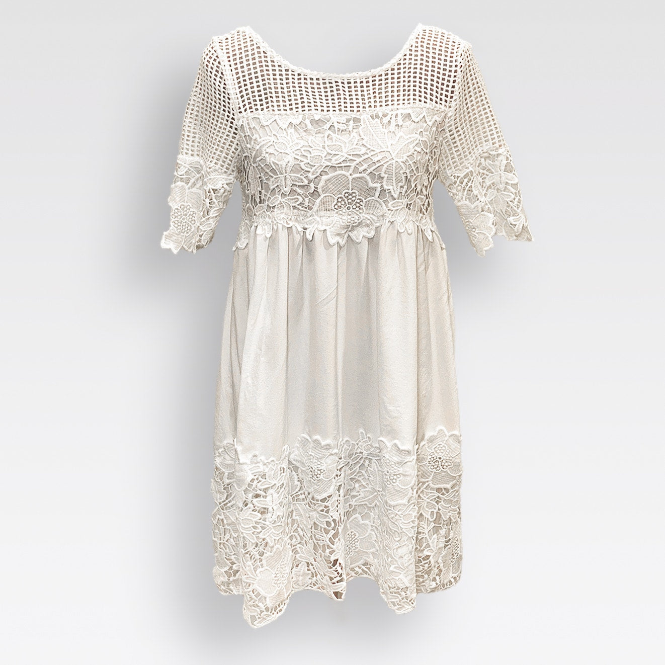 Aqua White Half Sleeve Lace and Mesh Overlay Tunic Dress - Size Small