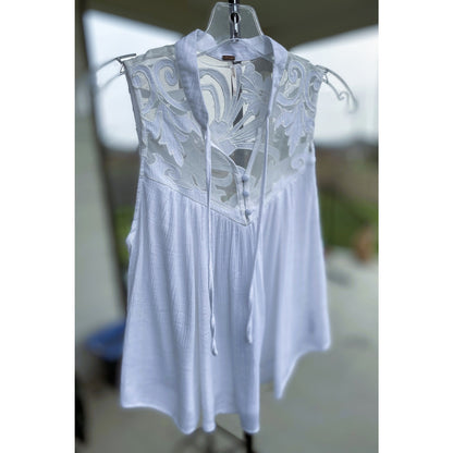 Free People White Western Crosshatch Mesh Tie Front Blouse - Size XS