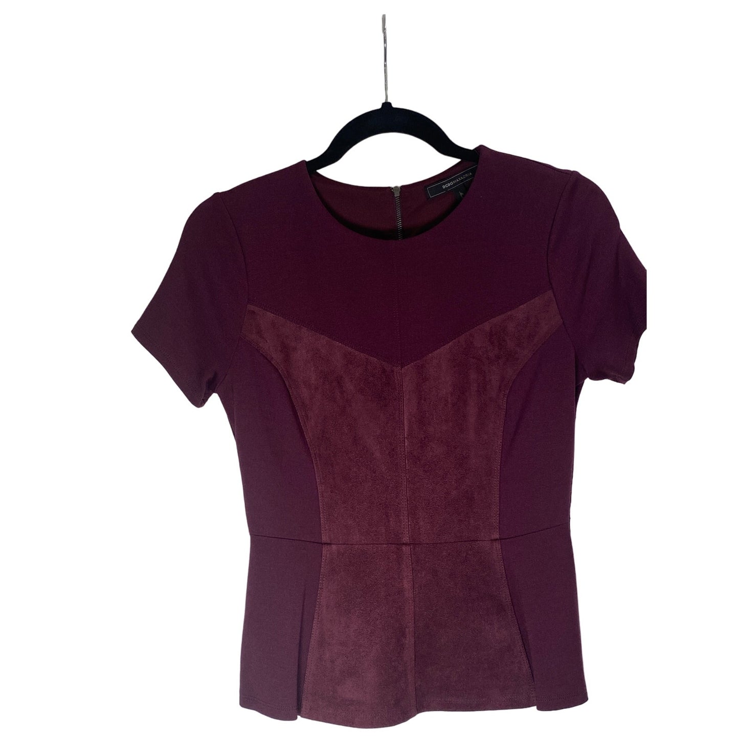 BCBGMAXAZRIA Faux Suede Peplum Top - Size XS