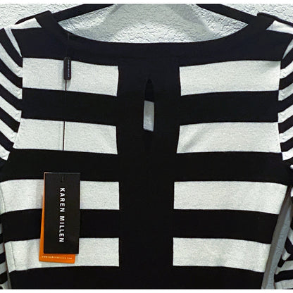 NWT Karen Millen Black and White Optical Illusion Striped Sweater - Size 2