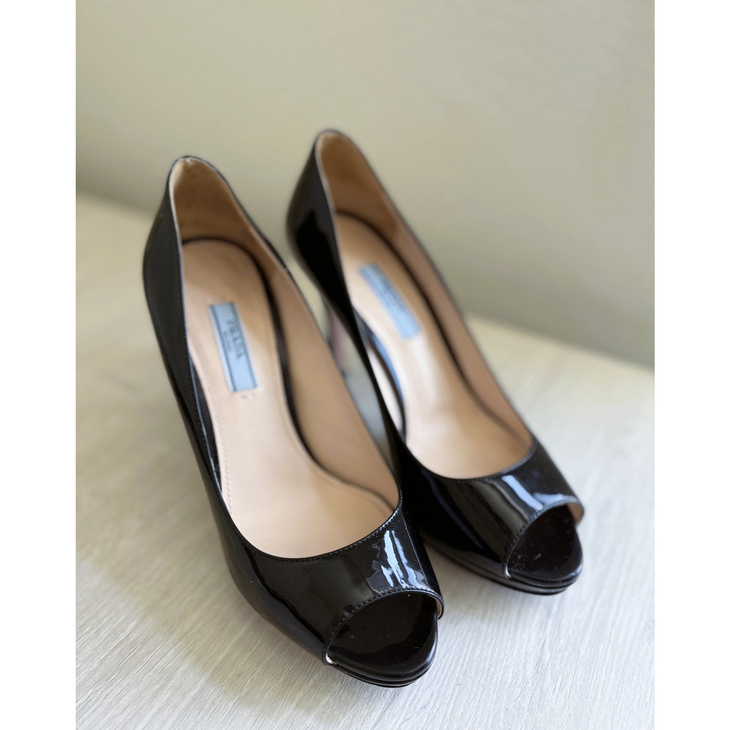 Prada Patent Leather Peep-Toe Pumps - Size 36.5 EU