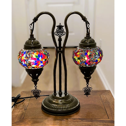 Turkish Double Light Swan Neck Mosaic Lamp Set