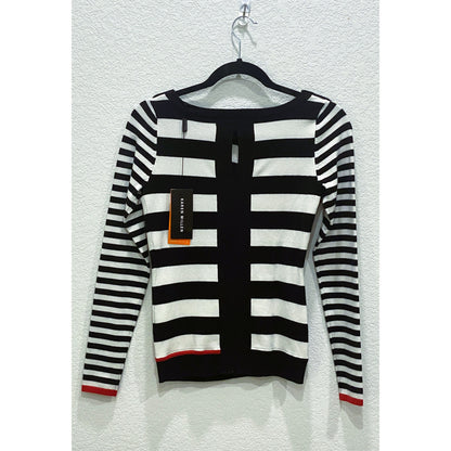 NWT Karen Millen Black and White Optical Illusion Striped Sweater - Size 2