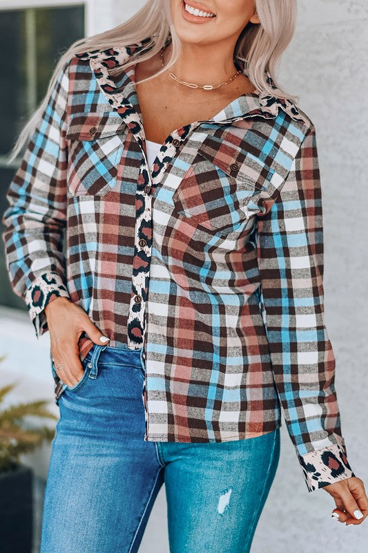 Multicolor Plaid Print Trim Shirt Jacket