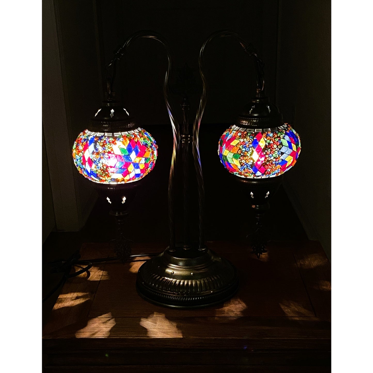 Turkish Double Light Swan Neck Mosaic Lamp Set