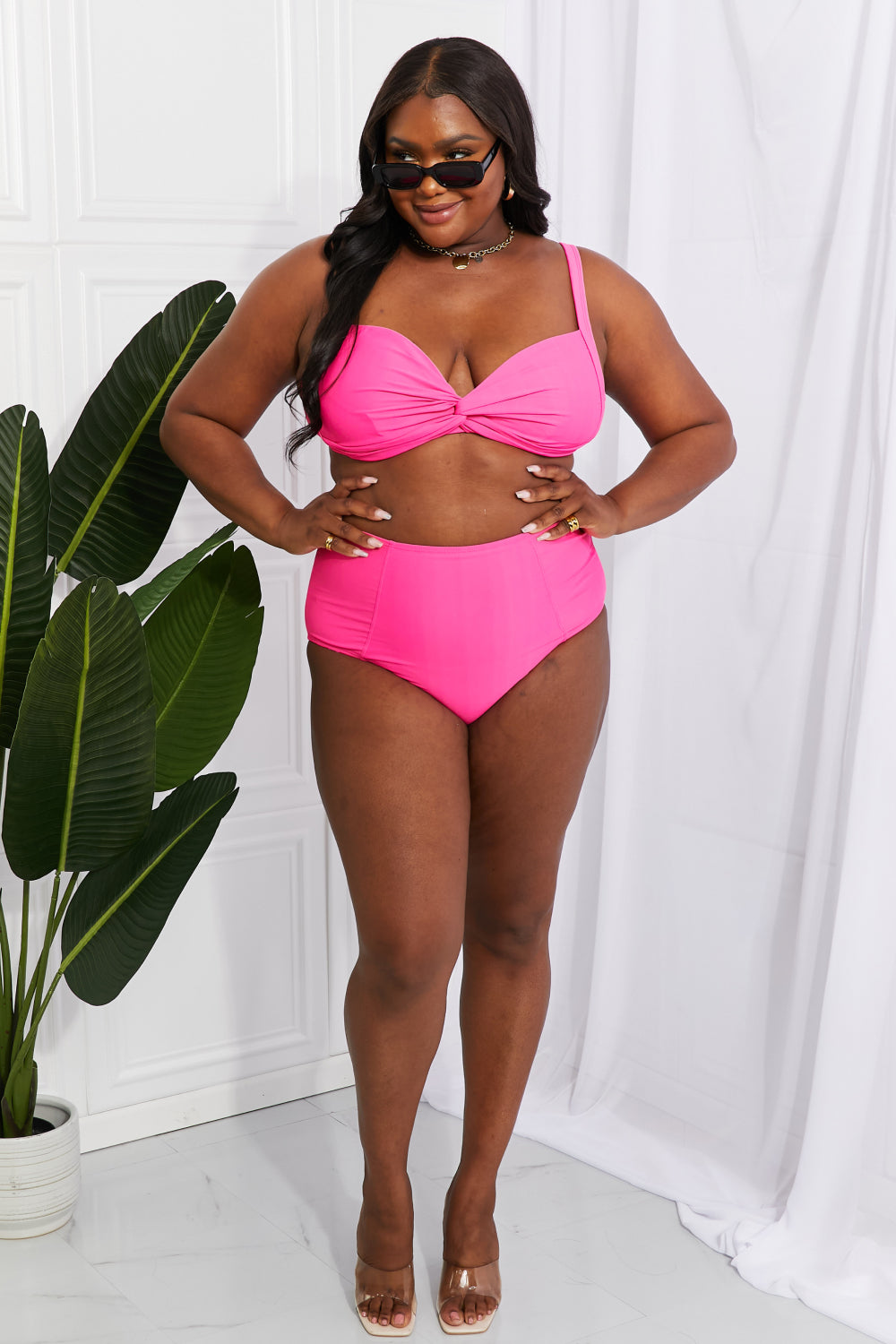 Marina West Swim Take A Dip Twist High-Rise Bikini in Pink